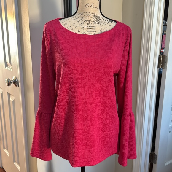 Hello Color! Pink Boatneck Top with Fun Bell Sleeves - Picture 1 of 13